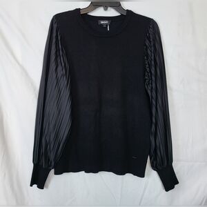 DKNY Womens Black Scoop Neck Long‎ Pleated Balloon Sleeve Sweater Size M